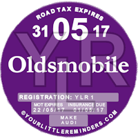 Purple Oldsmobile Car Vehicle Road Tax Disc Reminder PYLR161